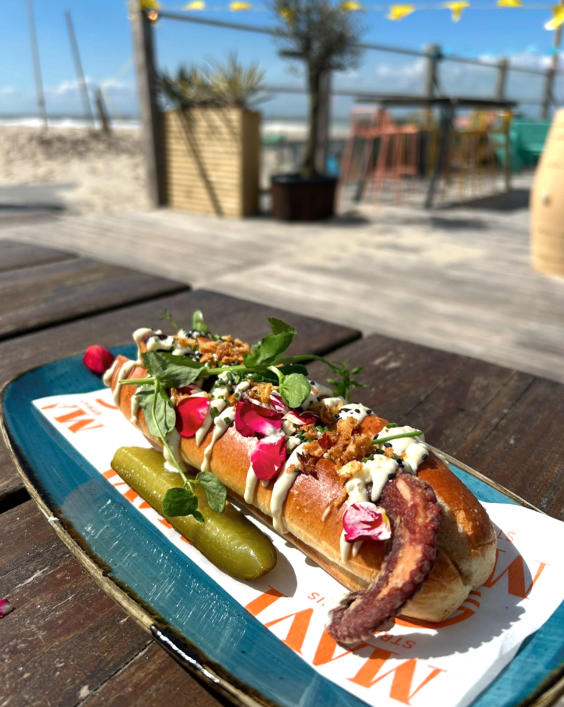 Octopus sandwich on the beach